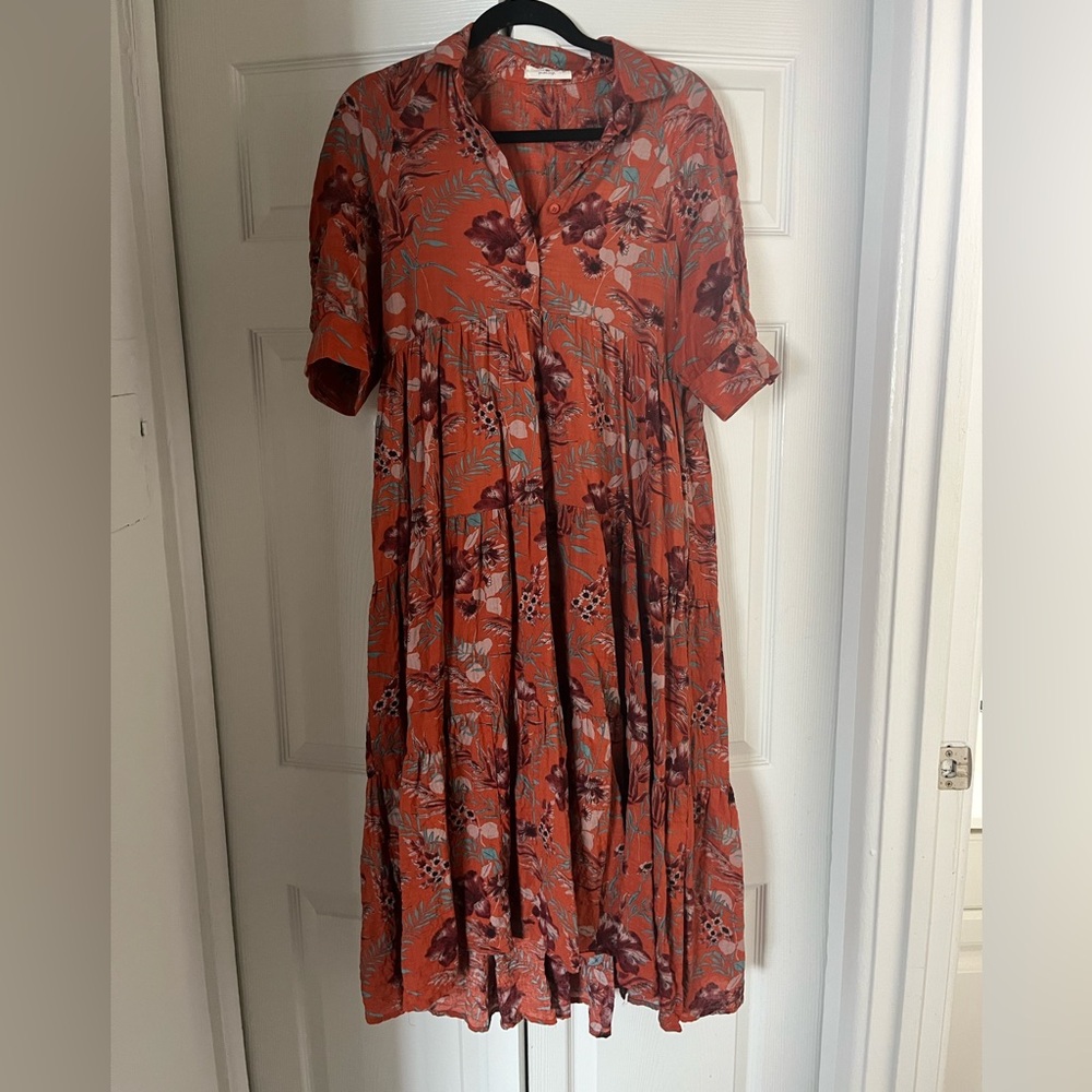 NATURAL LIFE Vibrant Orange Floral Maxi Dress
